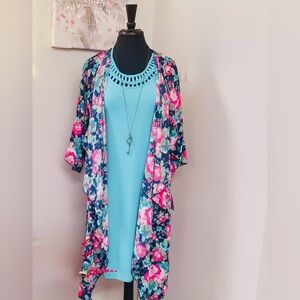 LuLaRoe Floral Kimono with Pink and Blue Hues
